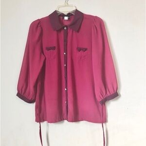 Yumi Blouse Pretty in Pink Sheer Gorgeous Blouse Buttons & Pocket Details 2/4